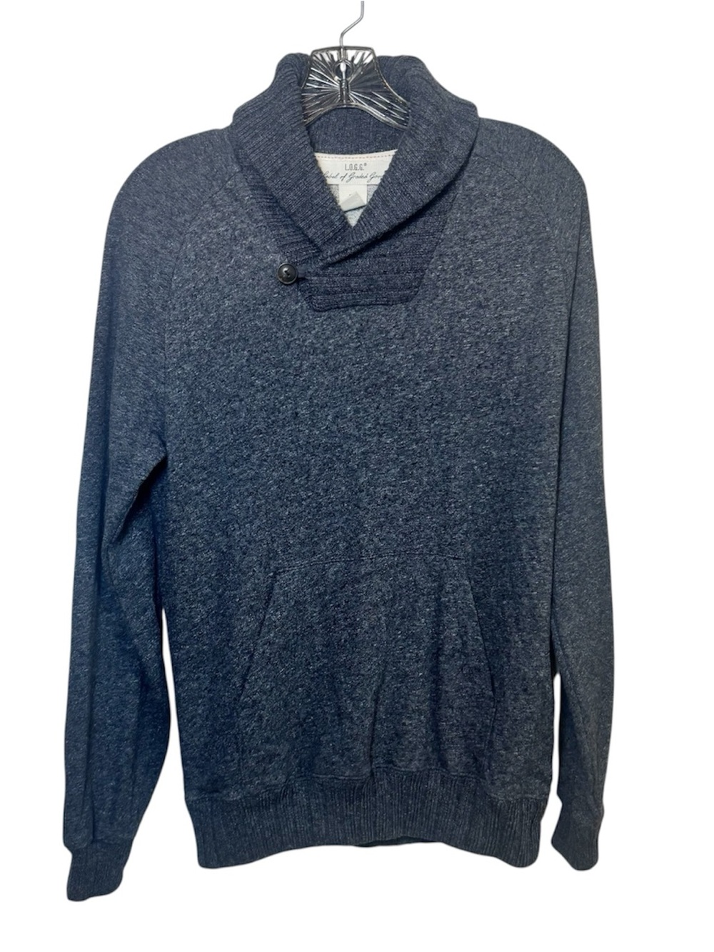 L.O.G.G. Buttoned Shawl Collar Sweater Gray Heather Knit Kangaroo Pocket